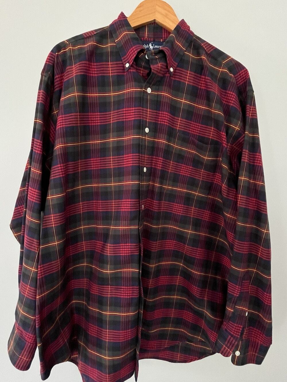 Vintage Ralph Lauren The Big Oxford Men’s L Red Tartan Plaid Shirt